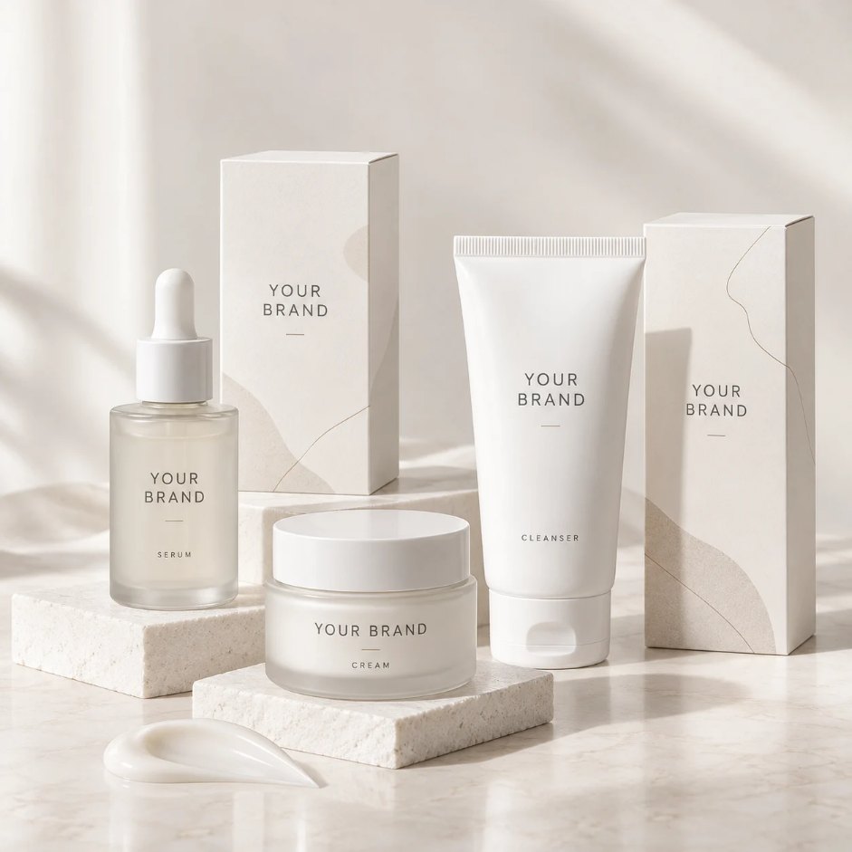 Bộ serum và kem dưỡng minh họa gia công mỹ phẩm MOQ thấp cùng ODM Korea